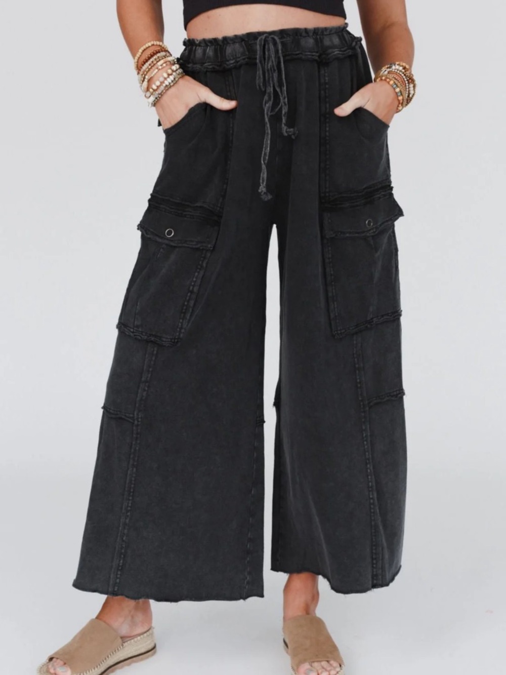 Three Bird Nest Black Wide Leg Utility Pants - Picture 6 of 6